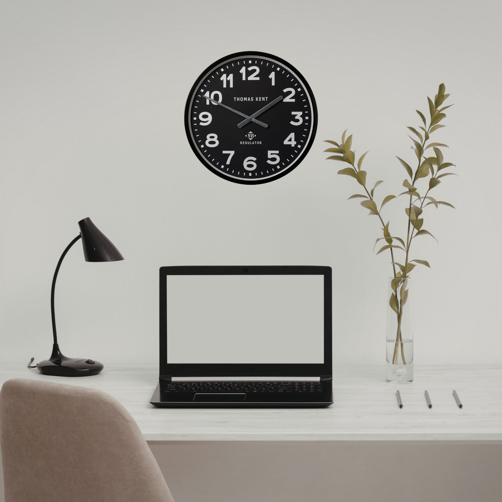 Thomas Kent 30cm Regulator No 8 Wall Clock, Metal Case/Glass Face - Black/Black - Value Village